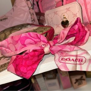 Authentic Coach Pink Skinny Scarf | 100% Silk Bag Scarf/Twilly